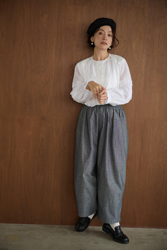 幅広いシーンで活躍可能麻のブラウス　ラミーブラウス　レース切替　250217-1 8枚目の画像