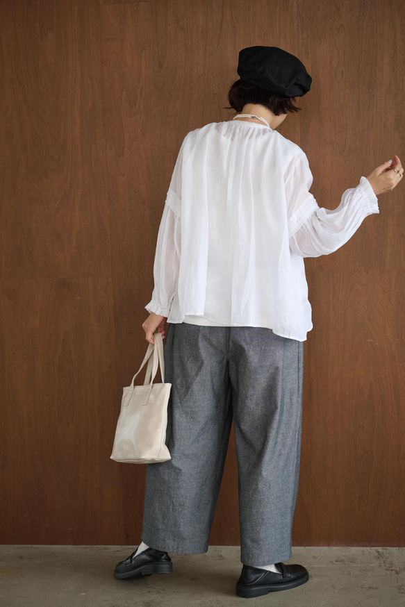 幅広いシーンで活躍可能麻のブラウス　ラミーブラウス　レース切替　250217-1 11枚目の画像
