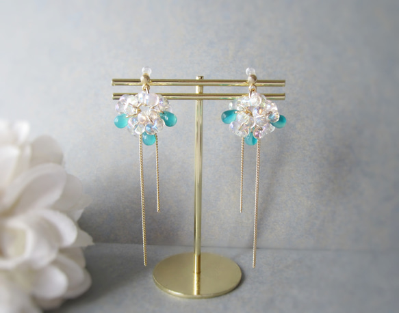 【特別価格★】。Aurora bubble 。 earring／pierce(ミックスグリーン)*4126* 4枚目の画像