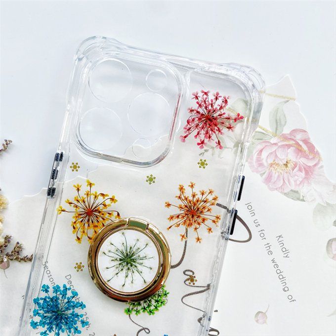 縦横自由自在、リング付き、押し花ケース 、iphone16、iPhoneケース、名入れ無料、レースフラワー