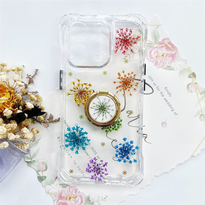 縦横自由自在、リング付き、押し花ケース 、iphone16、iPhoneケース、名入れ無料、レースフラワー