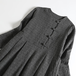 ★サンプルセール　1点のみ★3000円オフ★手つくりボタン　ロングワンピース　　ダークグレー1124-3(103) 2枚目の画像
