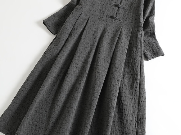 ★サンプルセール　1点のみ★3000円オフ★手つくりボタン　ロングワンピース　　ダークグレー1124-3(103) 3枚目の画像