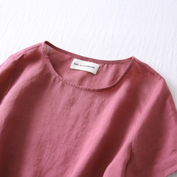 ★サンプルセール　1点のみ★2000円オフ★リネンブラウス　半袖Tシャツ　くすんだ紅色210406-12L(113) 2枚目の画像