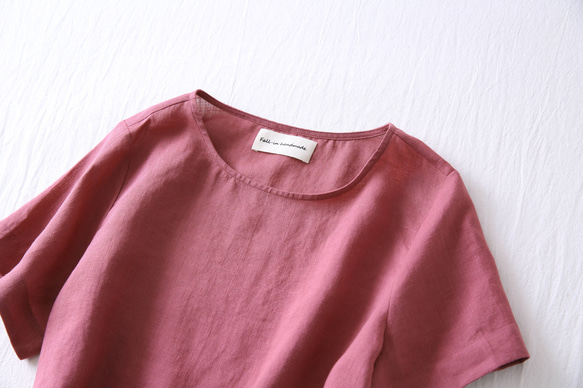 ★サンプルセール　1点のみ★2000円オフ★リネンブラウス　半袖Tシャツ　くすんだ紅色210406-12L(113) 2枚目の画像