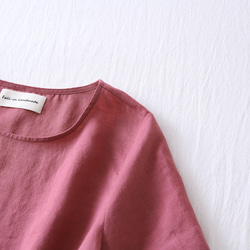 ★サンプルセール　1点のみ★2000円オフ★リネンブラウス　半袖Tシャツ　くすんだ紅色210406-12L(113) 4枚目の画像