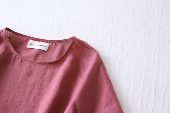 ★サンプルセール　1点のみ★2000円オフ★リネンブラウス　半袖Tシャツ　くすんだ紅色210406-12L(113) 4枚目の画像