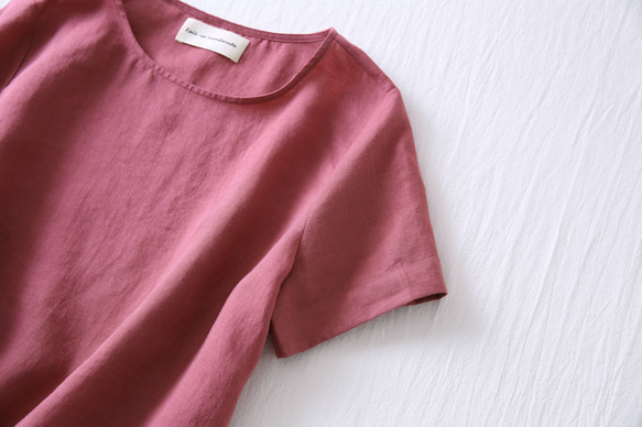 ★サンプルセール　1点のみ★2000円オフ★リネンブラウス　半袖Tシャツ　くすんだ紅色210406-12L(113) 3枚目の画像