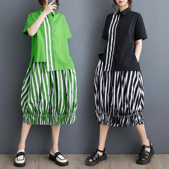 大きいサイズ レディース セットアップ　上下セット　春夏 新品 半袖　スカート 1枚目の画像