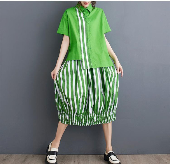 大きいサイズ レディース セットアップ　上下セット　春夏 新品 半袖　スカート 2枚目の画像