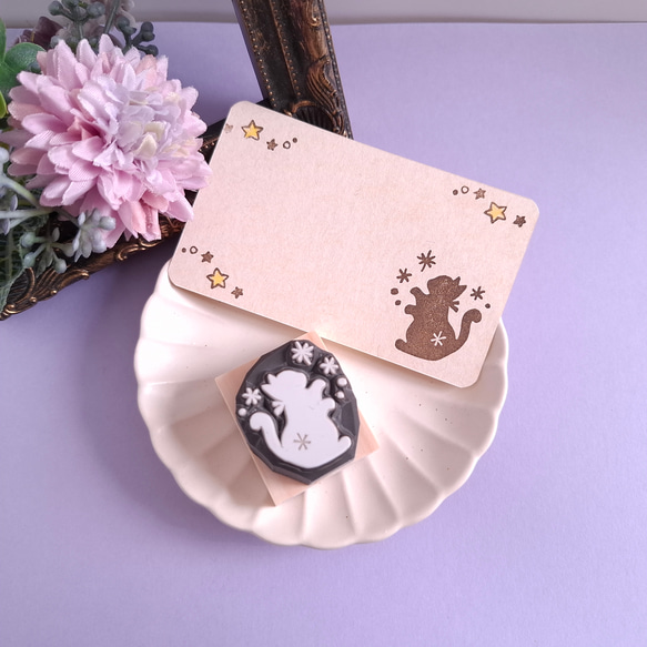 【幸運のかぎしっぽ猫】はんこ　スタンプ　ゴールド　金 4枚目の画像