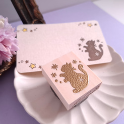 【幸運のかぎしっぽ猫】はんこ　スタンプ　ゴールド　金 1枚目の画像