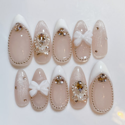 サイズオーダー ネイルチップ 千鳥柄 ニットネイル マグネットフレンチ