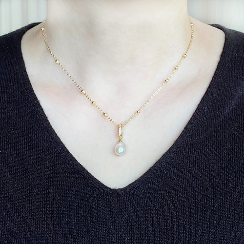 2way/14kgf】淡水パールクリッカーネックレス 6月誕生石 バロック