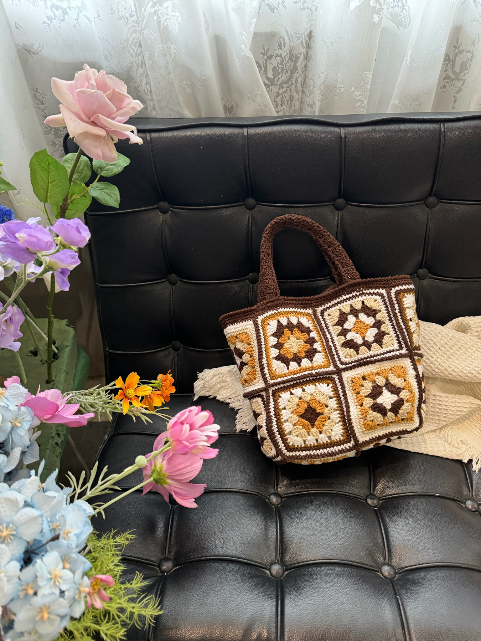 トートバッグ 手編み 編みバック レジャーバッグ 肩掛け