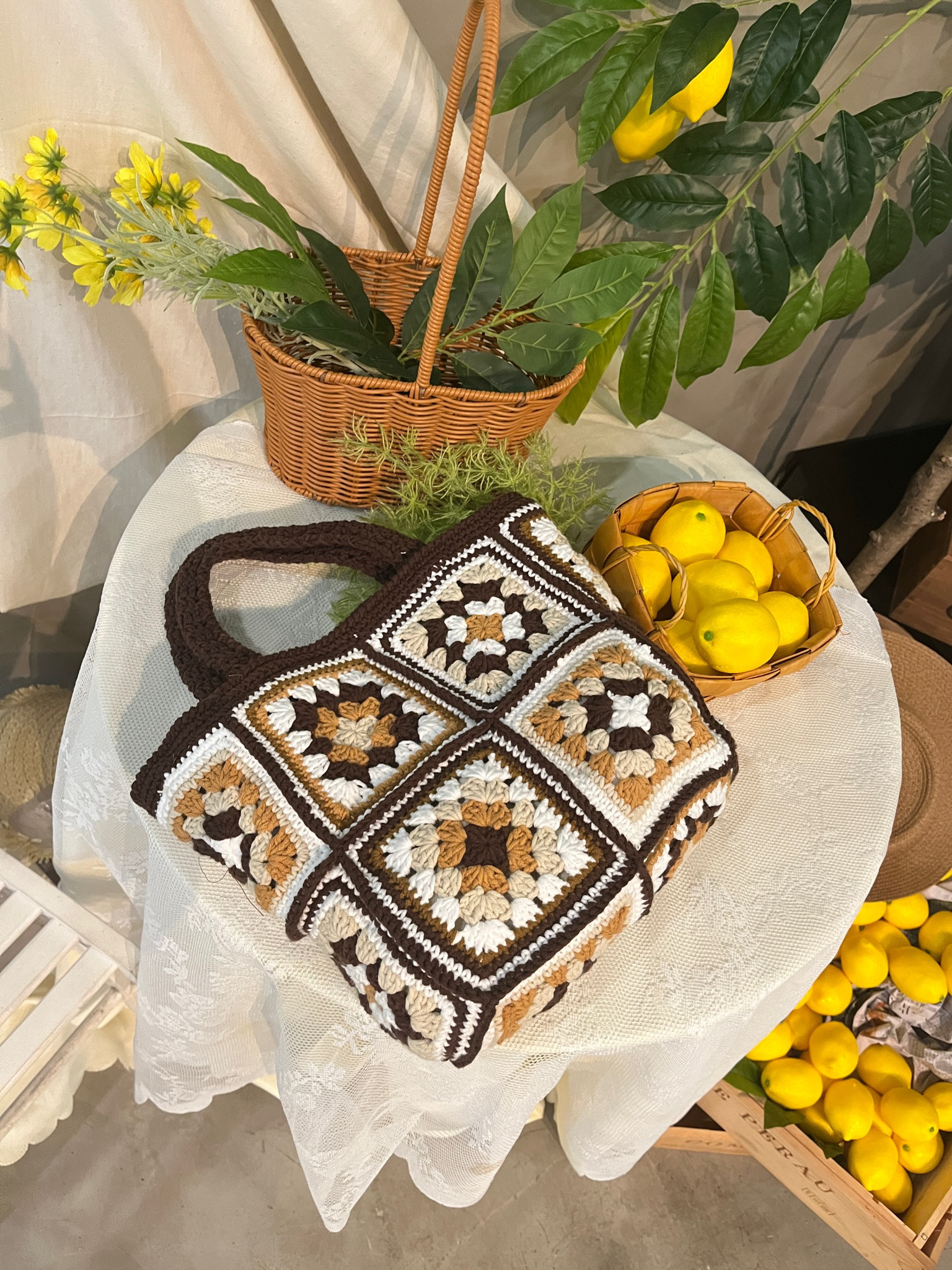 トートバッグ 手編み 編みバック レジャーバッグ 肩掛け