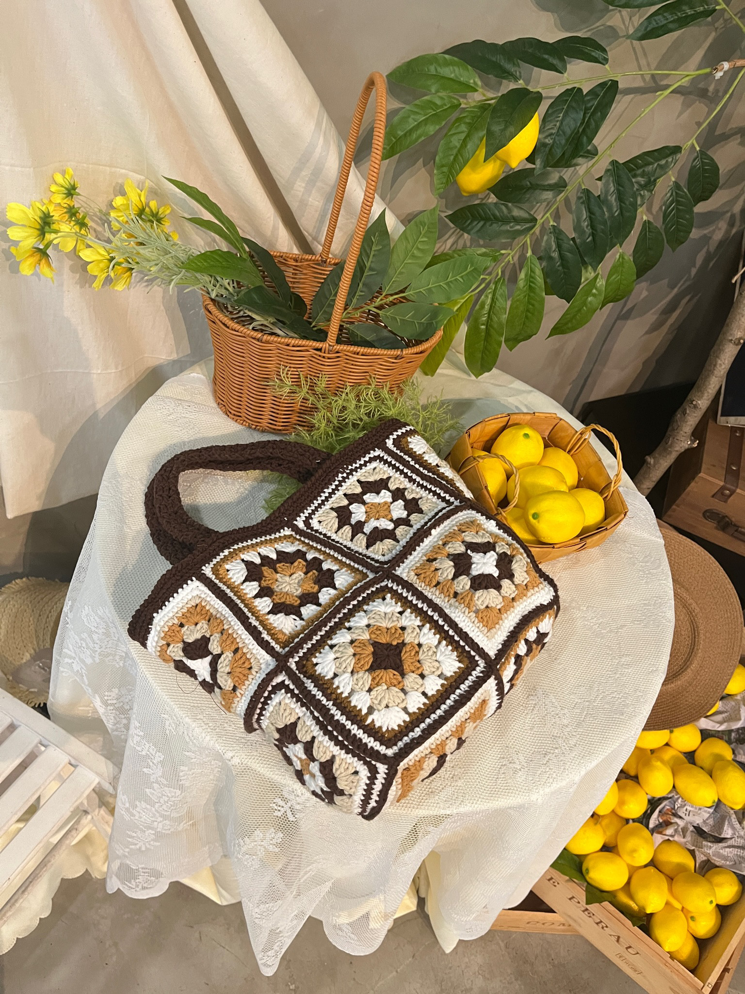 トートバッグ 手編み 編みバック レジャーバッグ 肩掛け