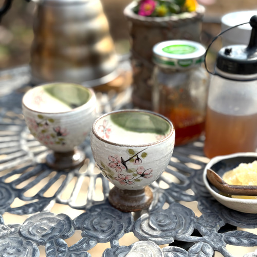 和み窯(送料込み)】さくらのゴブレット(ペア) ワイングラス 【和み窯