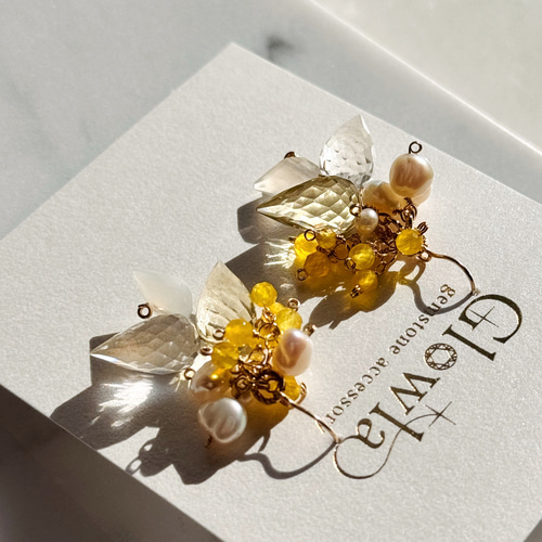 高品質オパール・レモンクォーツの春の花束デザイン14kgf16kgpイヤリング 高品質オパール・レモンクォーツの春の花束デザイン14kgf16kgp