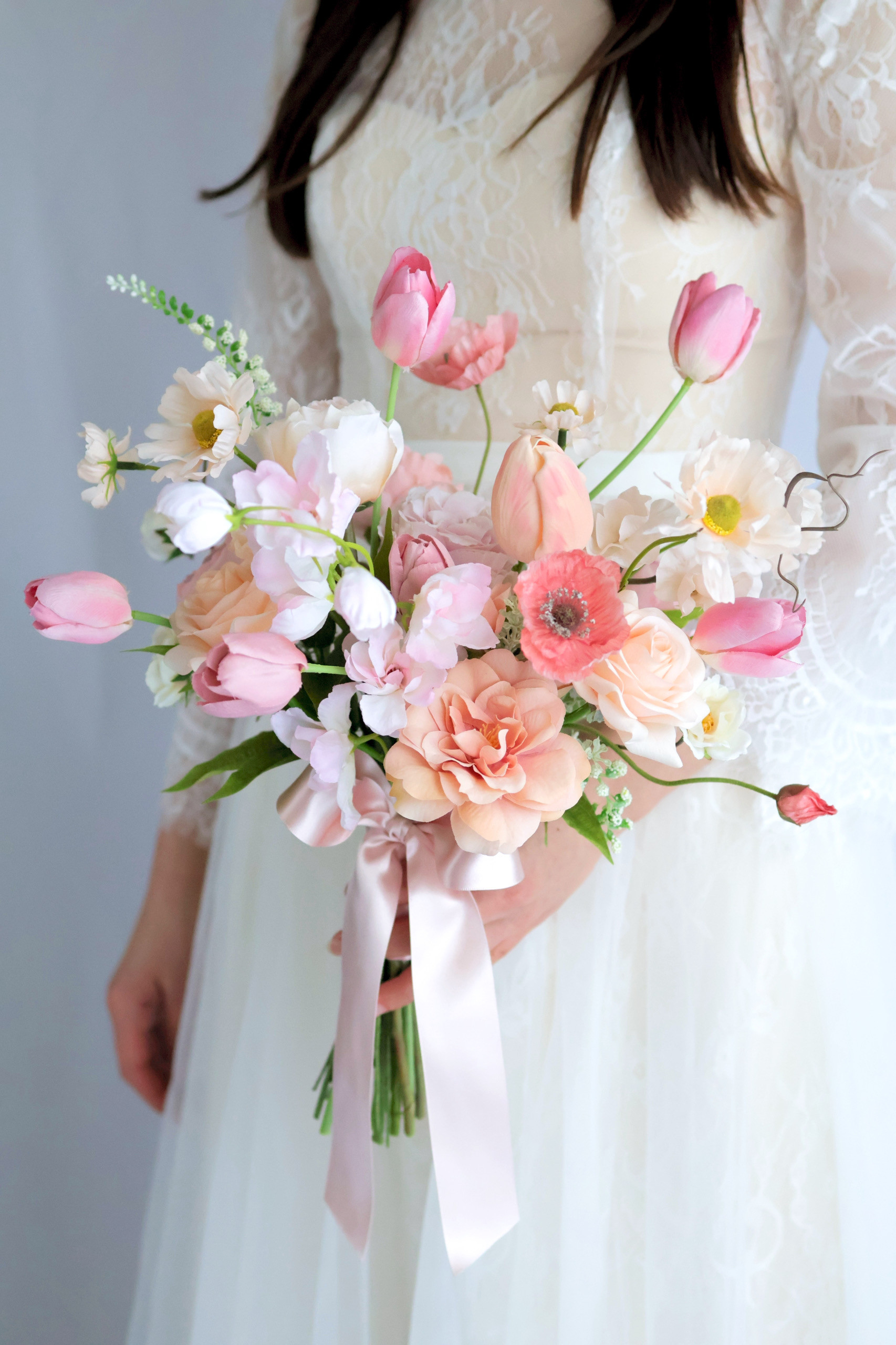 【再販/受注】春のロマンティック/ナチュラル/エアリーブーケ/ウエディングブーケ/高品質造花/アーティフィシャルフラワー