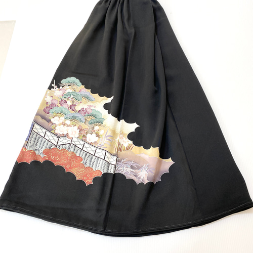 大人可愛いセレブ着物スカートフリーサイズ黒留袖着物リメイクロングスカート5716 大人可愛いセレブ着物スカートフリーサイズ黒留袖着物リメイク