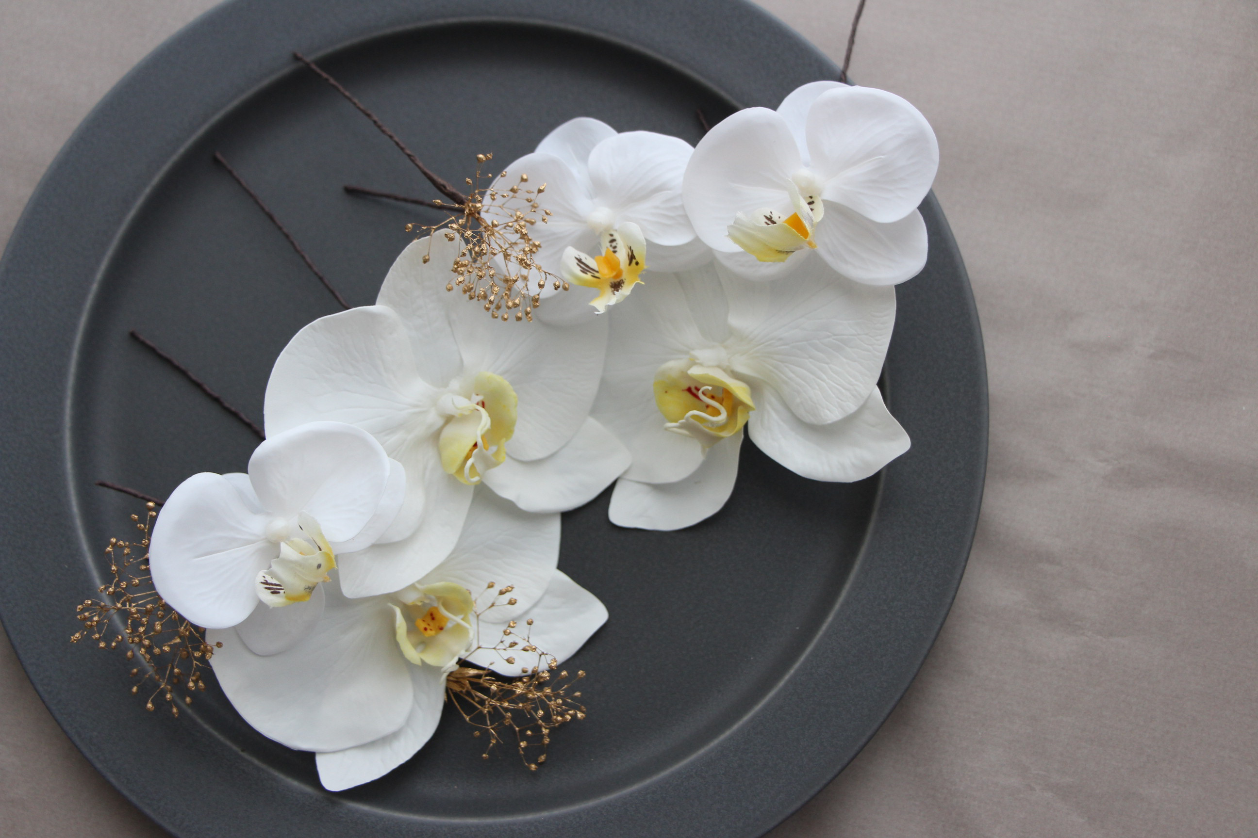 【N-27】9点セット　大人シンプル　胡蝶蘭　　七五三　成人式　髪飾り　ヘアアクセサリー　ヘッドドレス　ヘッドパーツ