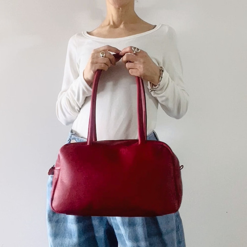 スモールボストン ボルドー 本革製 ボストンバッグ ボストン