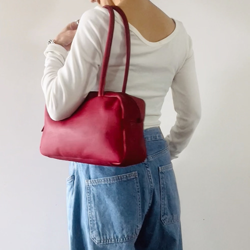 スモールボストン ボルドー 本革製 ボストンバッグ ボストンバッグ