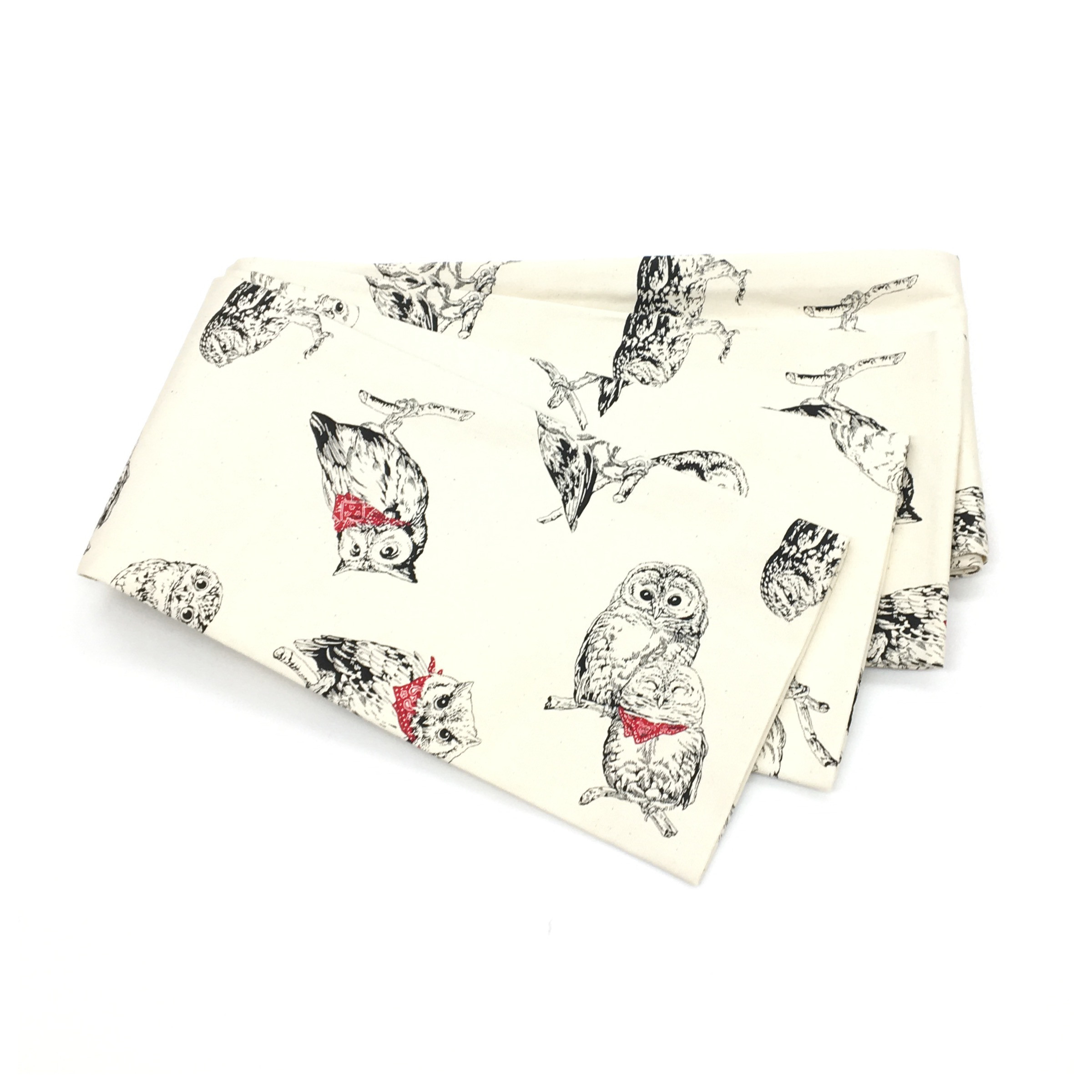 美品　半幅帯　綿　コットン　ふくろう　ホワイト　長さ440　全通