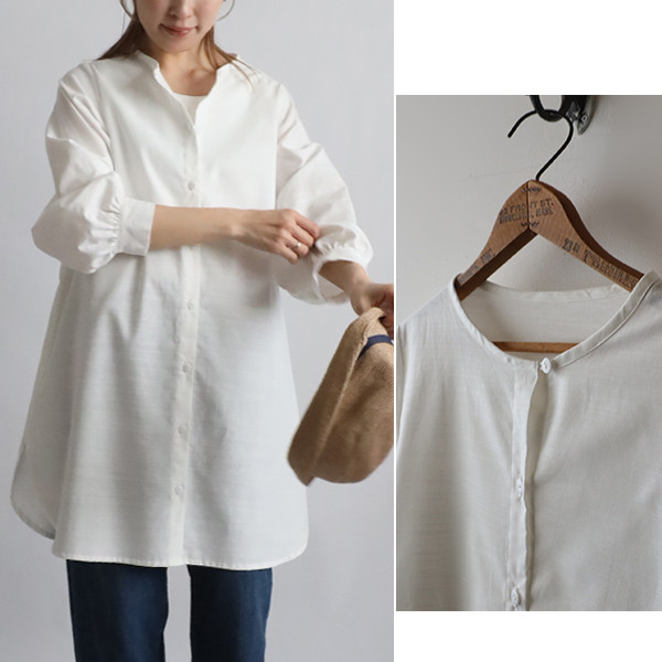 ⁂ラスト３　春うららＳＡＬＥ　上質ギマ擬麻コットン　ゆったり ヘム ラウンド 裾　ロング シャツ　ホワイト白R15B 5,852円
