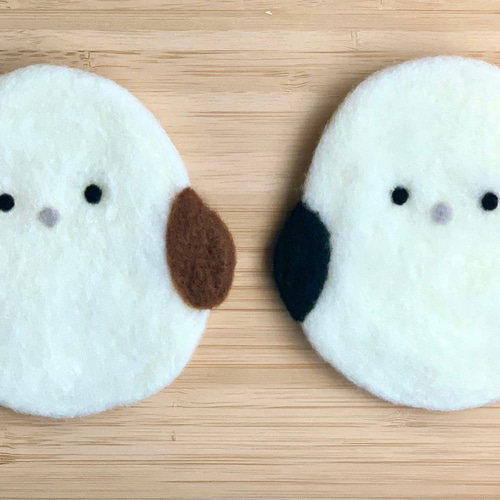 羊毛フェルト シマエナガ 羊毛フェルト・シマエナガのコースター(2枚