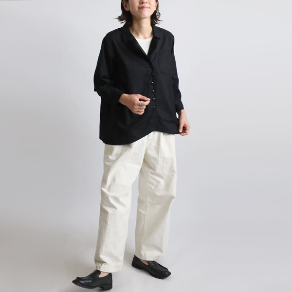 ⁂ラスト３　春うららＳＡＬＥ　上質ギマ擬麻コットン　変形ラウンドヘム 裾 シャツ ジャケット 前開き 胸ポケット黒R16