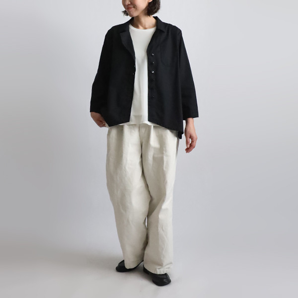 ⁂ラスト３　春うららＳＡＬＥ　上質ギマ擬麻コットン　変形ラウンドヘム 裾 シャツ ジャケット 前開き 胸ポケット黒R16