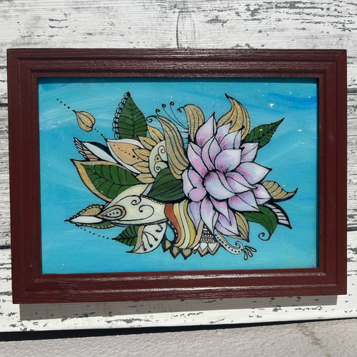 原画販売】ロータス・蓮の絵レジン｜A5サイズインテリアアート（RO-3