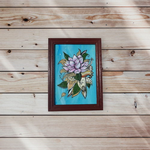 原画販売】ロータス・蓮の絵レジン｜A5サイズインテリアアート（RO-3
