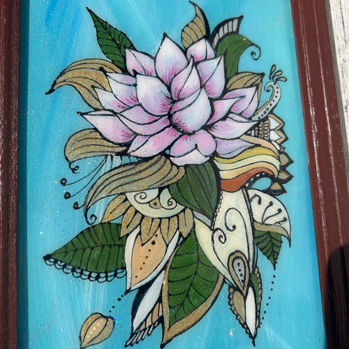 原画販売】ロータス・蓮の絵レジン｜A5サイズインテリアアート（RO-3