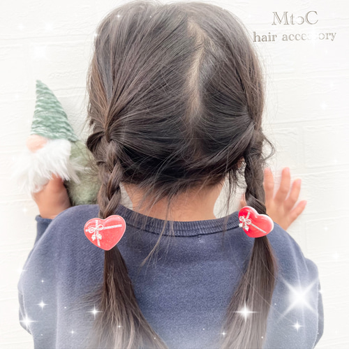 レジン 真っ赤なハートヘアゴム キッズ ベビー 】子供 ヘア