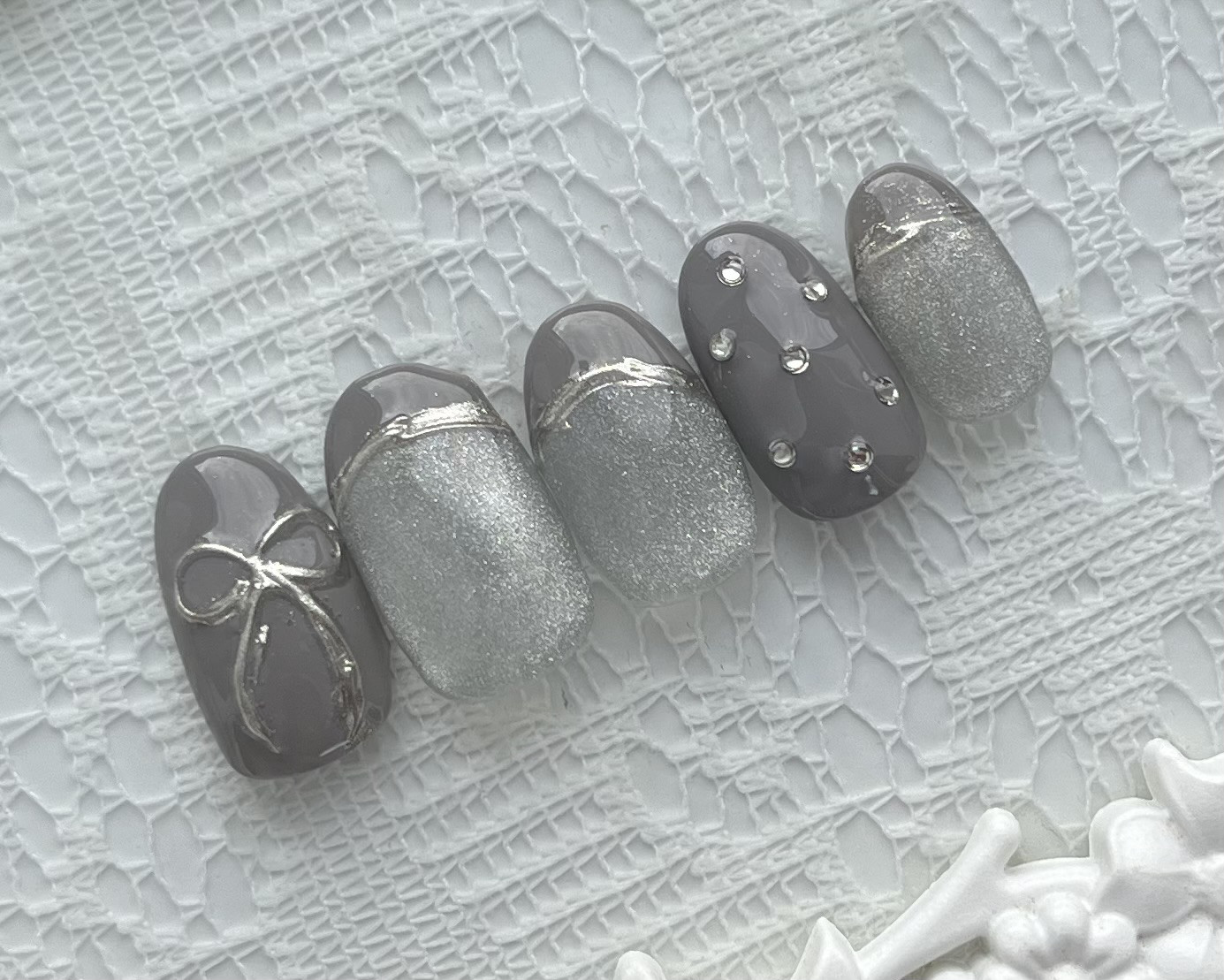 マグネットネイル キラキラ リボン フレンチミラー リボン ジェル