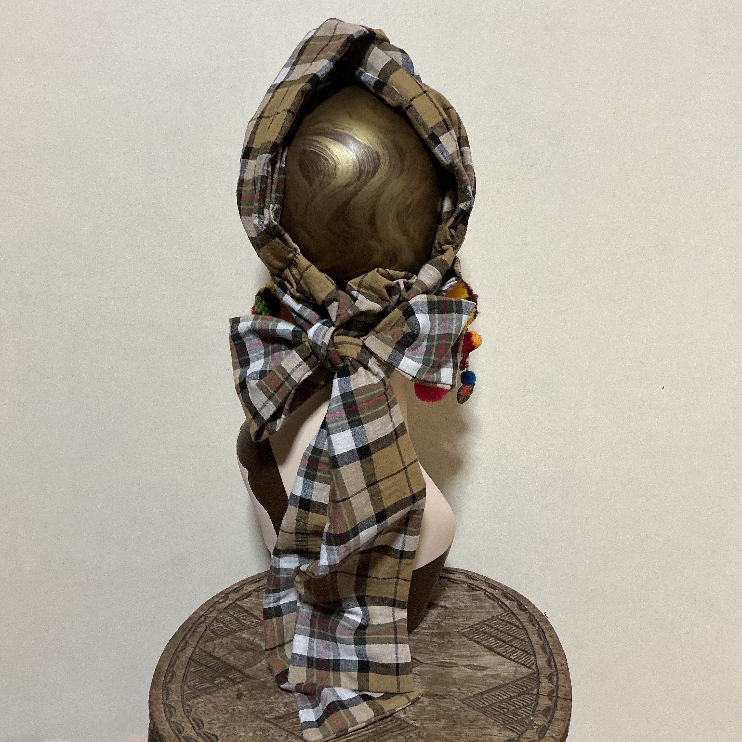 チェック柄　綿麻　7way  ヘアーバンド ヘアバンド  ヘアターバン　ボヘミアン　ナチュラル