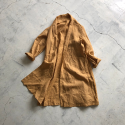 ギャザー袖ワンピースFRENCHLINEN100%・バーガンディ ワンピース