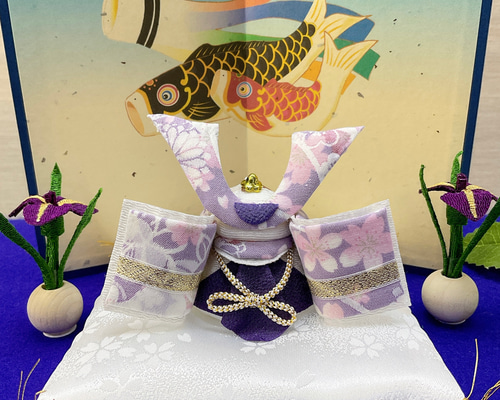 五月人形【透彩 兜飾り ゆかり色 ＆花菖蒲一対 おザブ付き】ちりめん