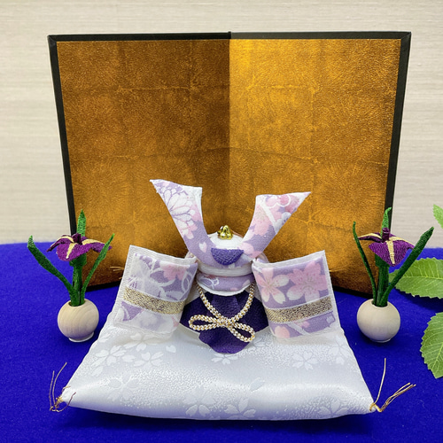 五月人形【透彩 兜飾り ゆかり色 ＆花菖蒲一対 おザブ付き】ちりめん