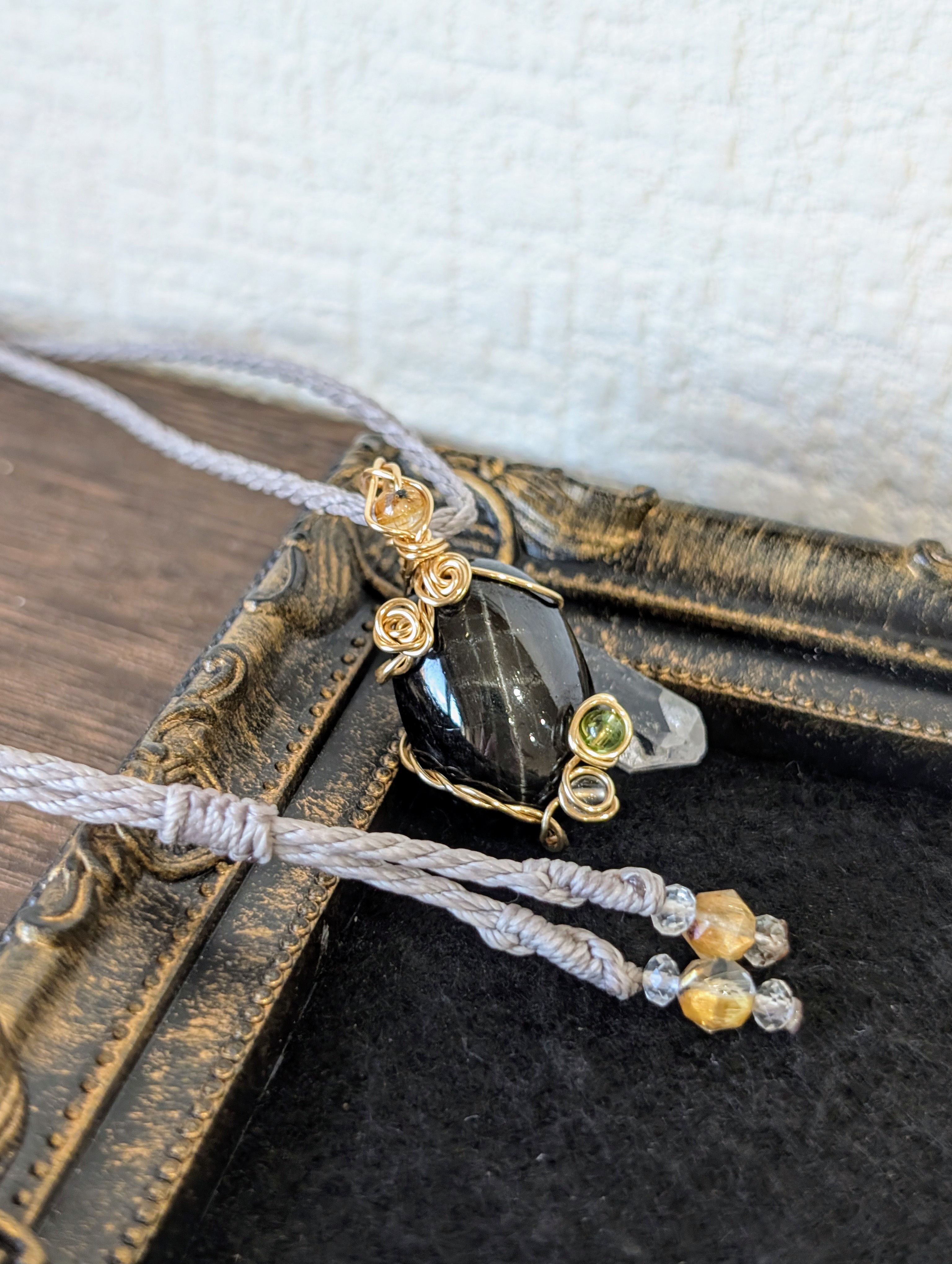 ☆High Quality Stone☆ブラックスター・スターダイオプサイト☆ワイヤーネックレス 313
