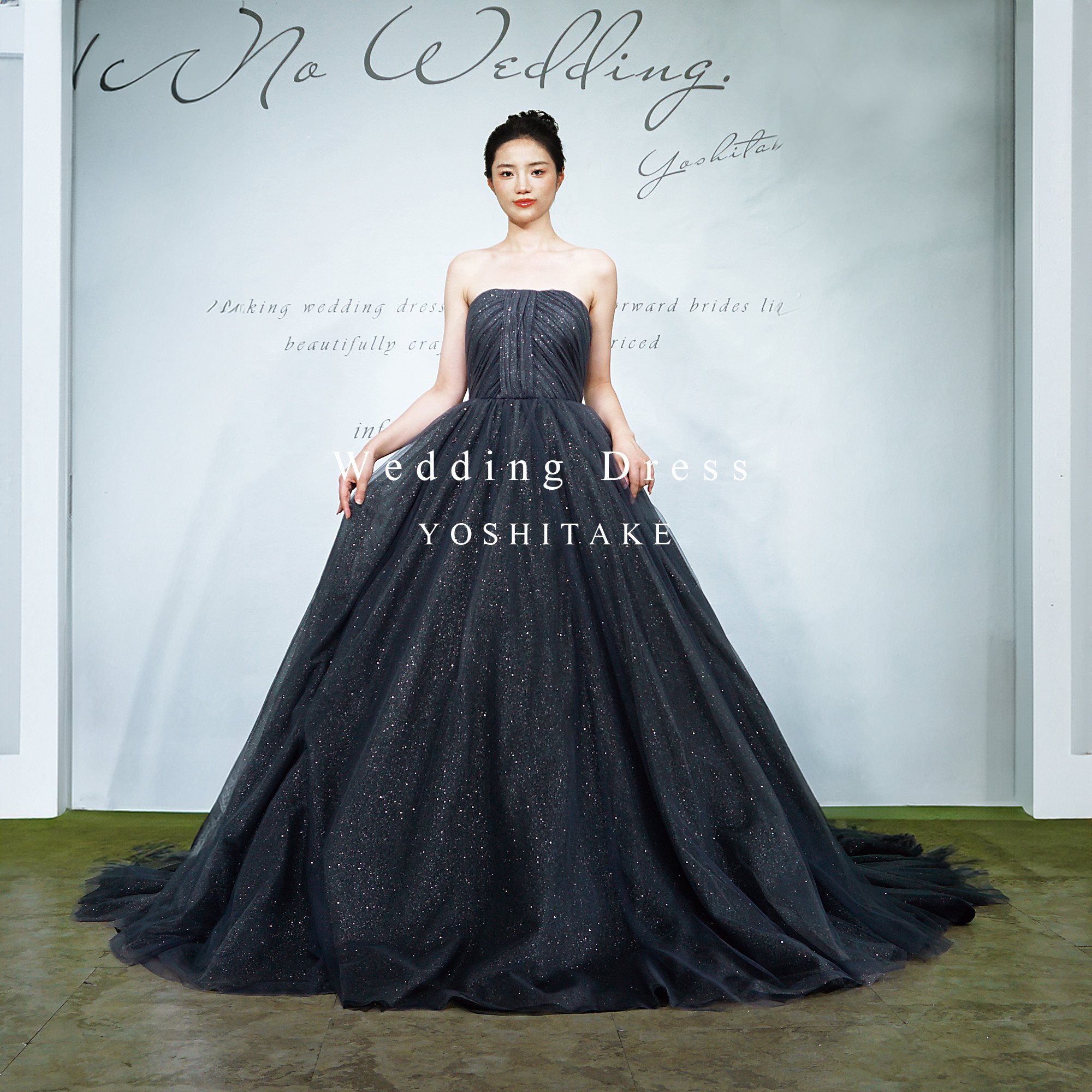 【オーダー制作】ウエディングドレス.ラメチュール.カラードレス.グレー.Aライン.パニエ付き.Y1568