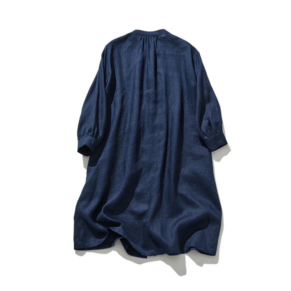 ★サンプルセール　1点のみ★3000円オフ★リネン100％シャツワンピース　ピンタック入り　紺色　(133) 8枚目の画像