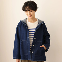 ★サンプルセール　1点のみ★2000円オフ★着回し力が高いデニムジャケット　フード付きアウター　コットン(135) 2枚目の画像