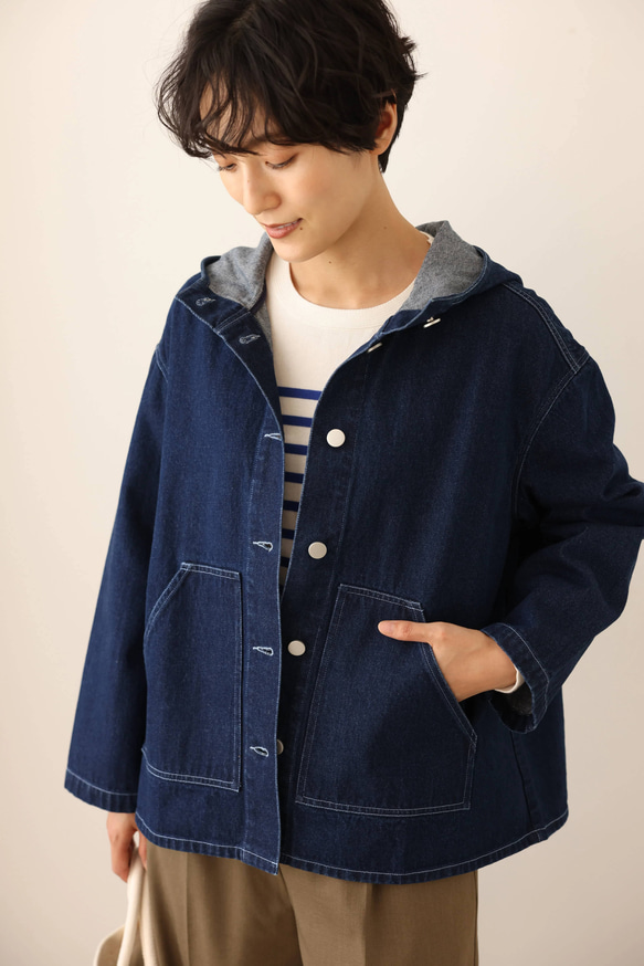 ★サンプルセール　1点のみ★2000円オフ★着回し力が高いデニムジャケット　フード付きアウター　コットン(135) 5枚目の画像