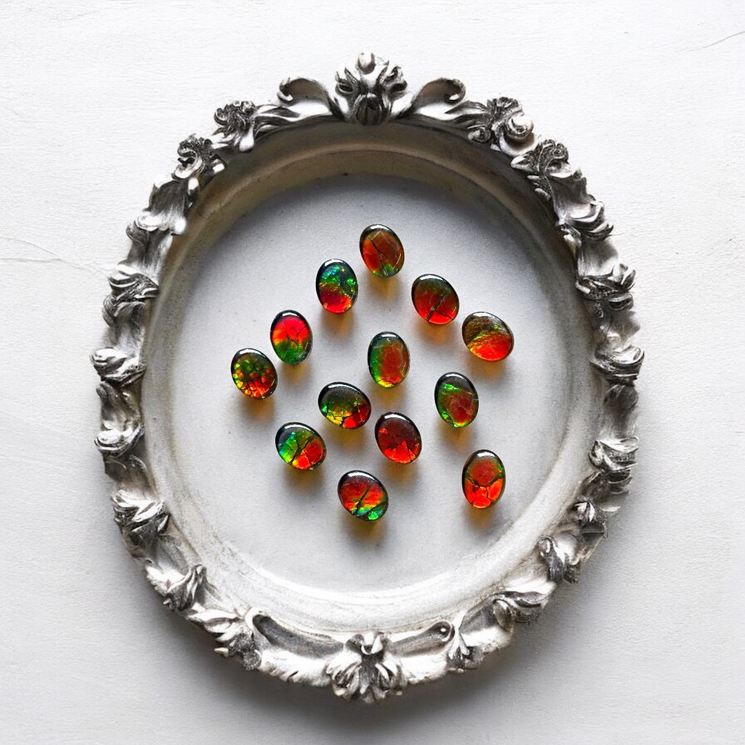 天然石 宝石 アンモライト トリプレットルース オーバル 8×6mm AMOV0806RD レッド A～M