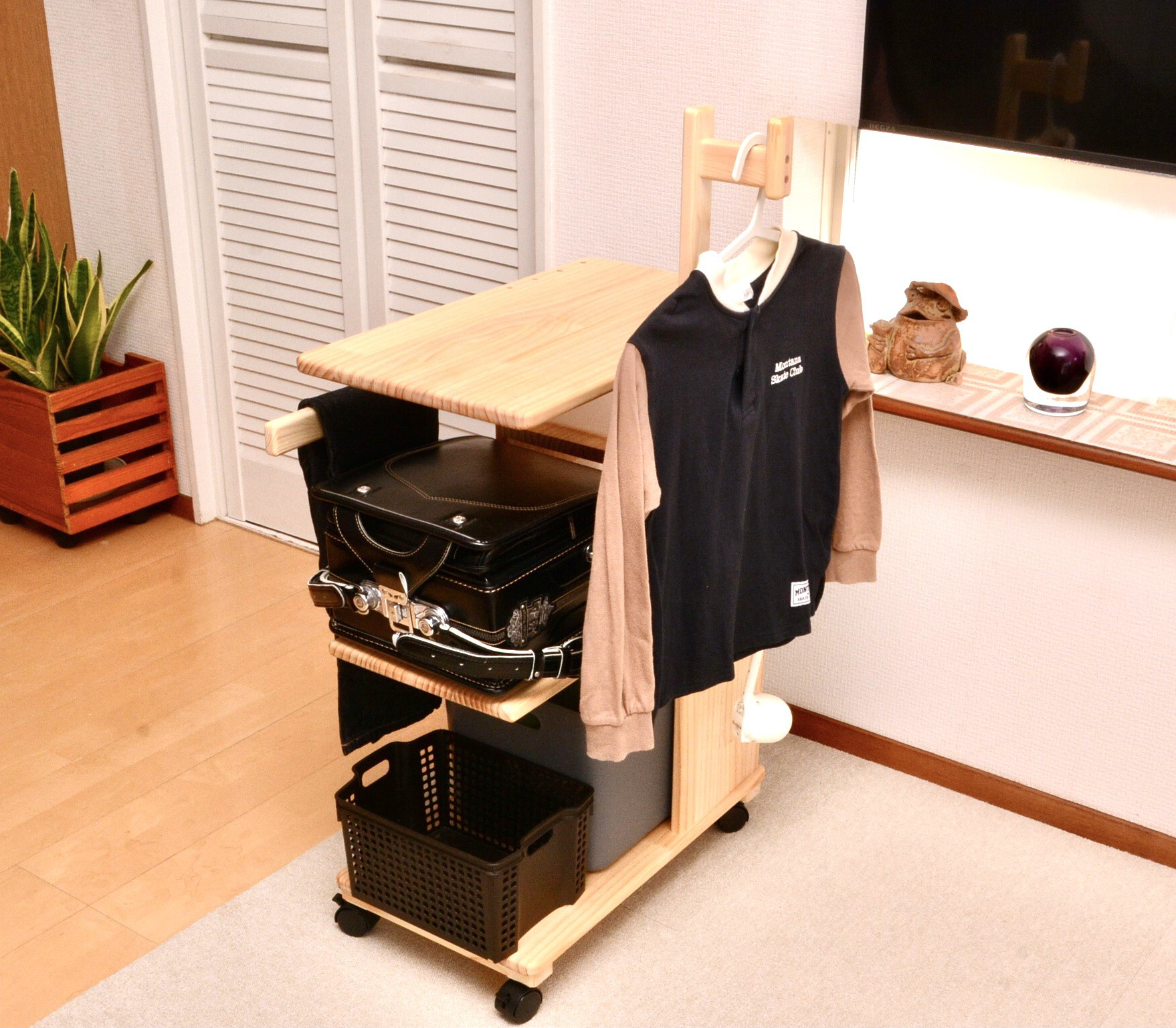 【片付けワゴン】ウッドナチュラル　ランドセルも制服も家に帰ったら全部ここに片付けよう！