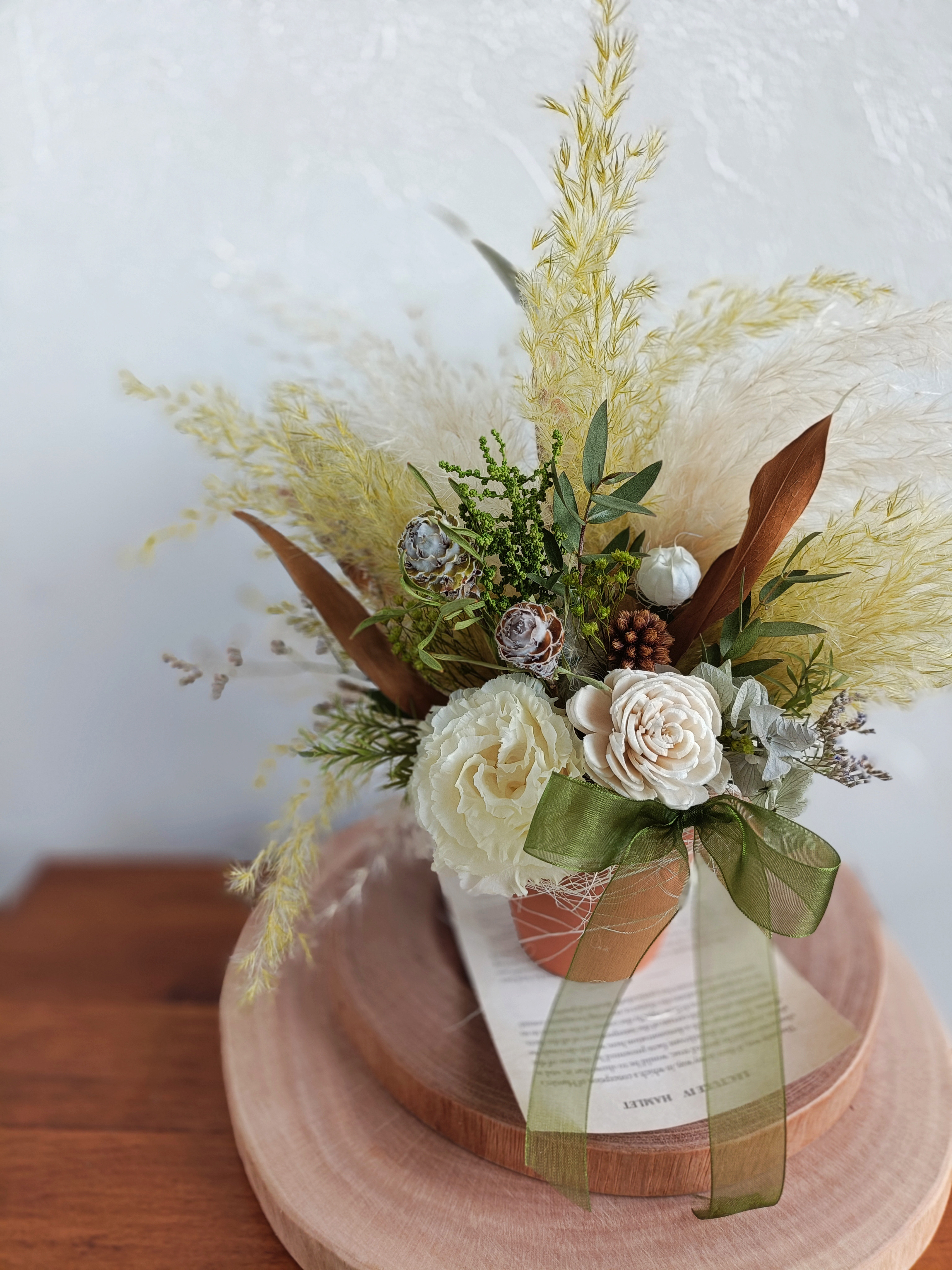 超早割 ナチュラルグリーンのアレンジメント母の日2025 パンパスグラス ドライフラワー開店祝いインテリア誕生日結婚祝い